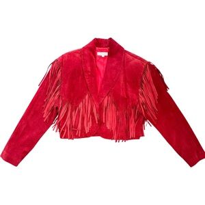 Vintage Barneys New York Red Suede Fringe Western Jacket Size M